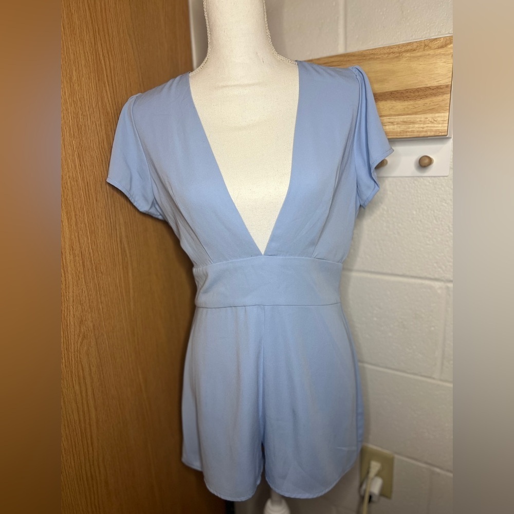 By The Way Powder Blue Plunge Romper M